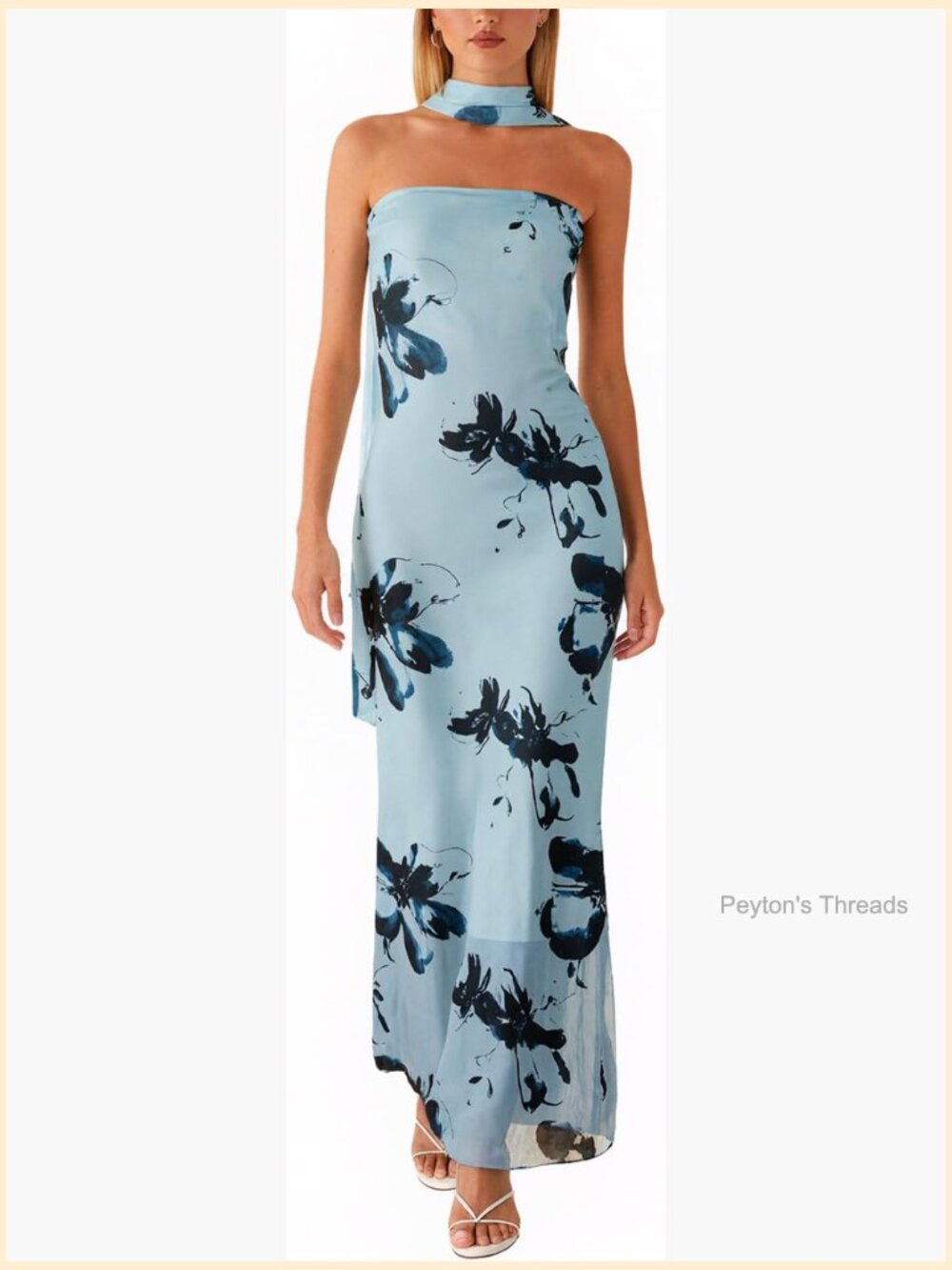 Strapless Bodycon Floral Maxi Dress with Scarf Mesh Layer Cocktail Party - Picture 1 of 7